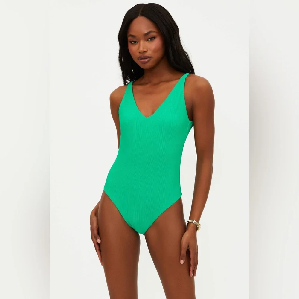 BEACH RIOT Core Collection Reese One Piece Technicolor Green, Size Medium, $148